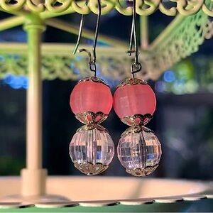 Handmade Pink and Translucent Dangle Earrings